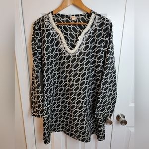 Tropical Escape‎ Pullover Bathing Suit Cover-Up XL Black White Chain Design